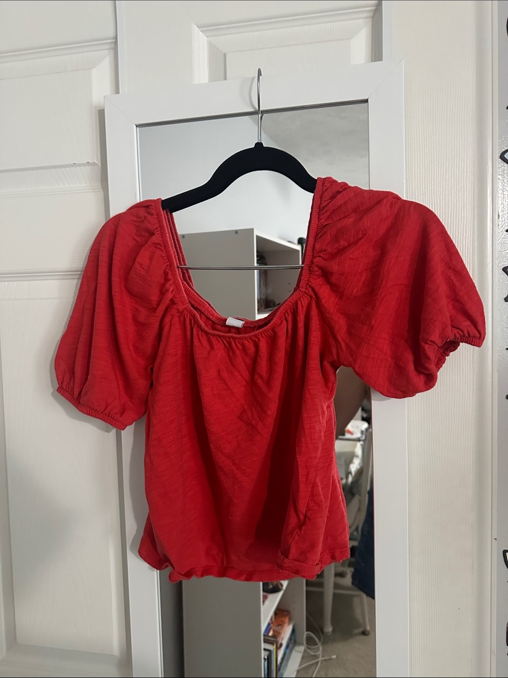Old Navy Red Puff-Sleeve Square-Neck Blouse